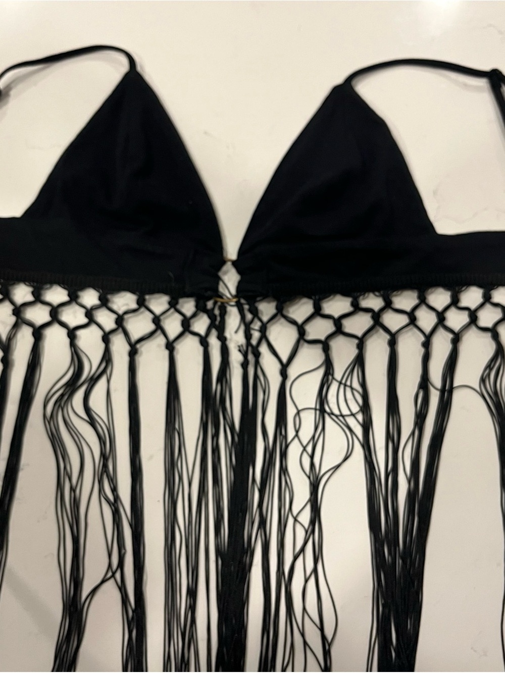 SHEIN Black Fringe Triangle Bikini Top